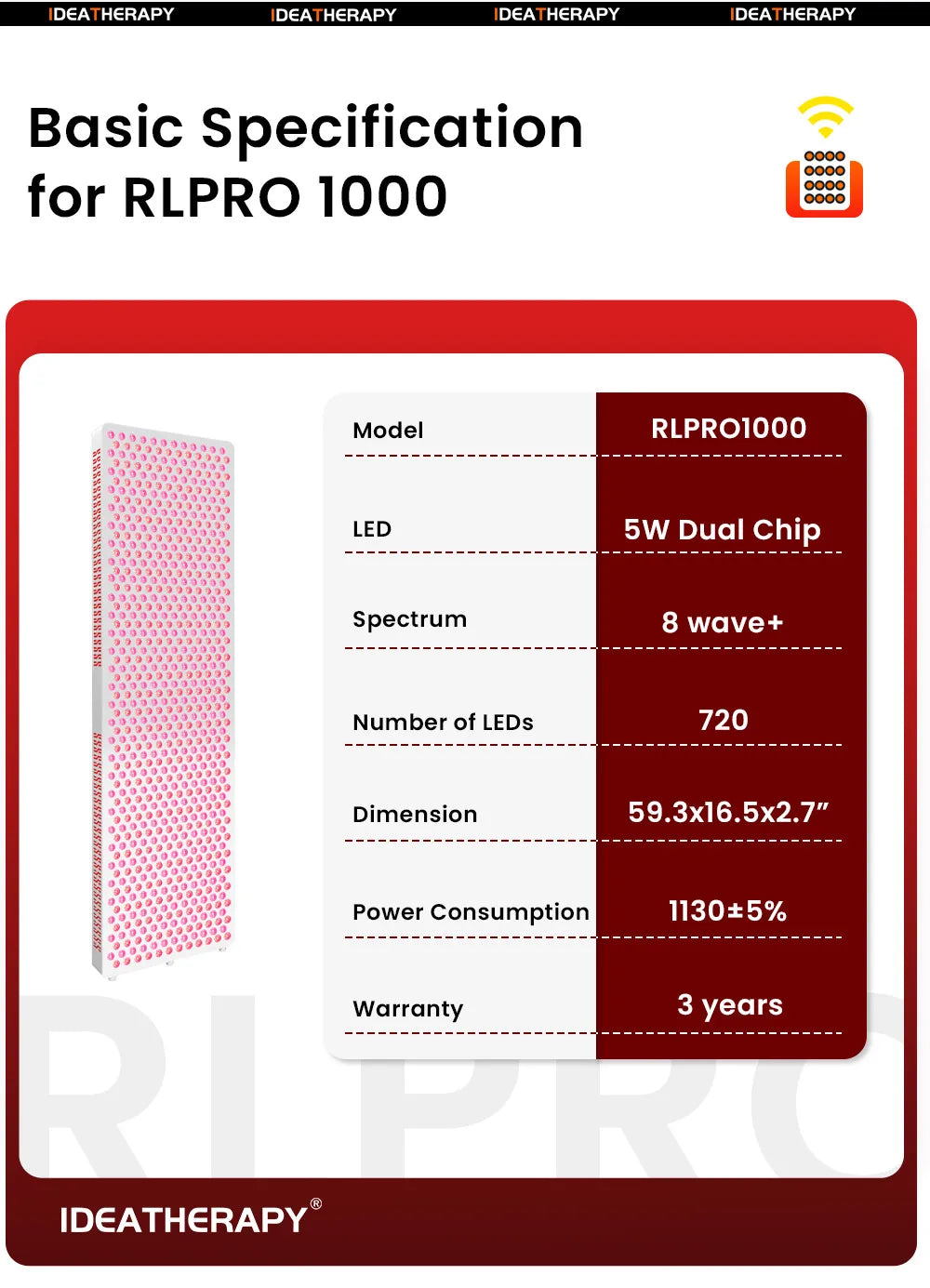 Red Light Therapy RLPro1000 630,650,660, 670, 810, 830, 850,1060nm light Touch Screen Red Light Therapy panel Large Near infrared light with stand