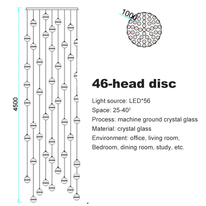 LED Villa Staircase Pendant Lights Long Cable Hanging crystal glass ball droplight for Restaurant Bar Indoor Decorative