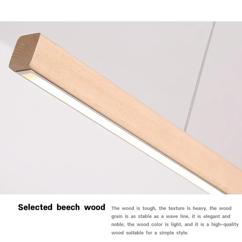 Nordic Long Wood Strip LED Pendant Light Dining Table Lamp Light Suspension Chandelier for Living Dining Room Lighting Fixture