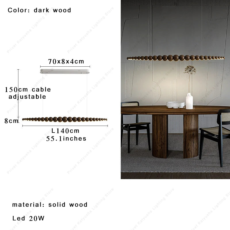 2026 Oriental Solid Wood Carving Chandelier - Long LED Dining Room Light