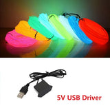 10/5/3/1M EL Wire Light Strip Battery USB Switch Neon Glowing String Lights DIY Rope Tube Halloween Blacklight Multicolor Decor