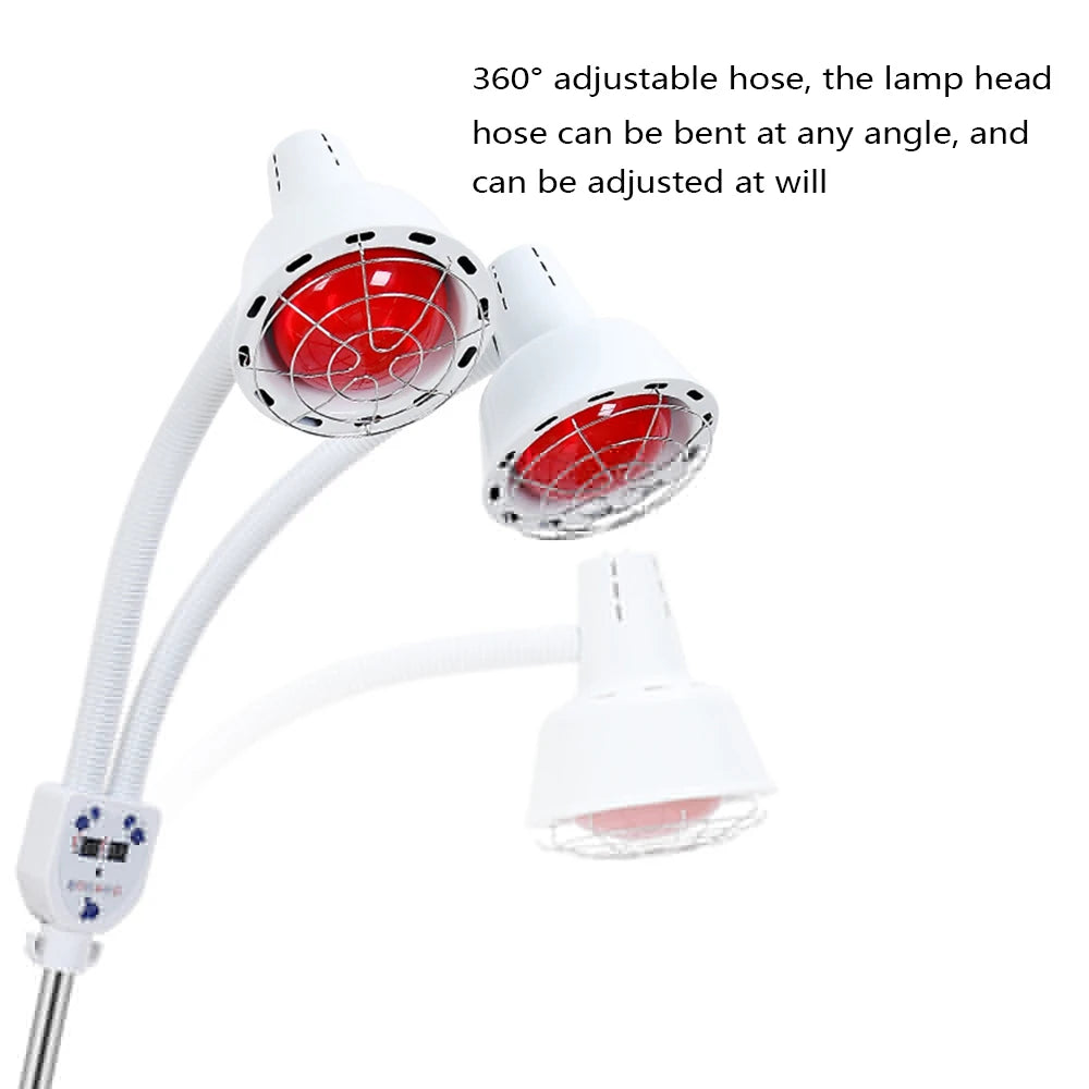 Red Light Therapy LED Electric Infrared Baking Lamp 275W Double-head 360° Adjustable Temperature Heat Lamp Remote Control With Rotating Pulley Base