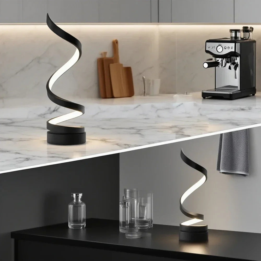 Modern LED Spiral Dimmable Table Lamp - Minimalist Curved Desk Light
