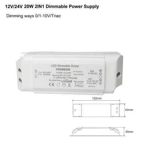 AC 220V Dimmable LED Driver DC12V/24V 20W 40W 60W Triac & 0-10V Dimming 2in1 Power Supply Lighting Transformer
