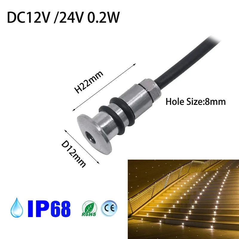 Mini LED 12V Deck Light Recessed Outdoor Led Spot Waterproof IP68 Step Light Garden Path Star Decor DC24V Underground Spotlight