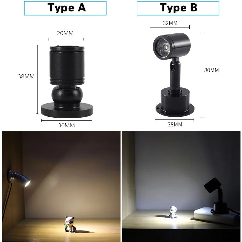 Spotlight USB DC5V Led 3W Jewelry Cabinet Showcase Mini Spot Bench Lamp Ceiling Light Switch USB Interface