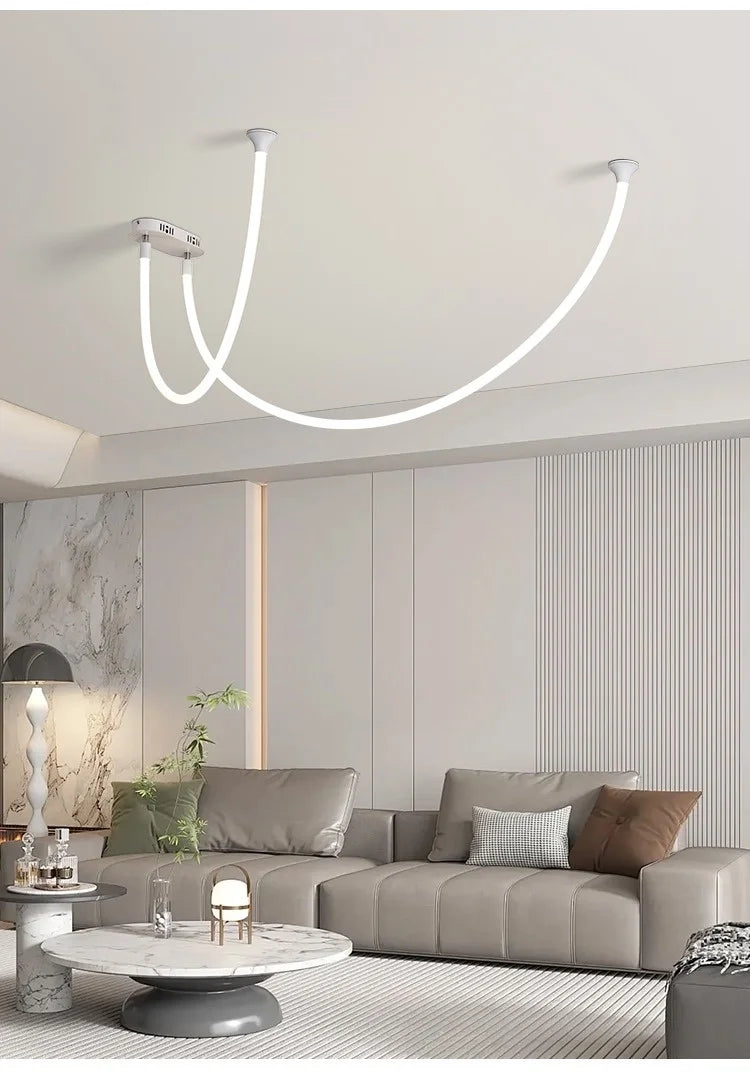 LED Italian minimalist curved line pendant light high-rise duplex apartment hall light modern minimalist living room light