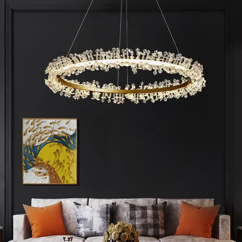 French Light Luxury Lamps Modern Minimalist Living Room Diningroom Bedroom Lighting Internet Celebrity Ring  Crystal Pendant