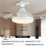 Modern LED Hidden Fan Light with Invisible Blades (E27 Socket Base) - Dimmable 3-Speed Ceiling Fan Light Fixture for Bedroom, Dining Room & Small Spaces