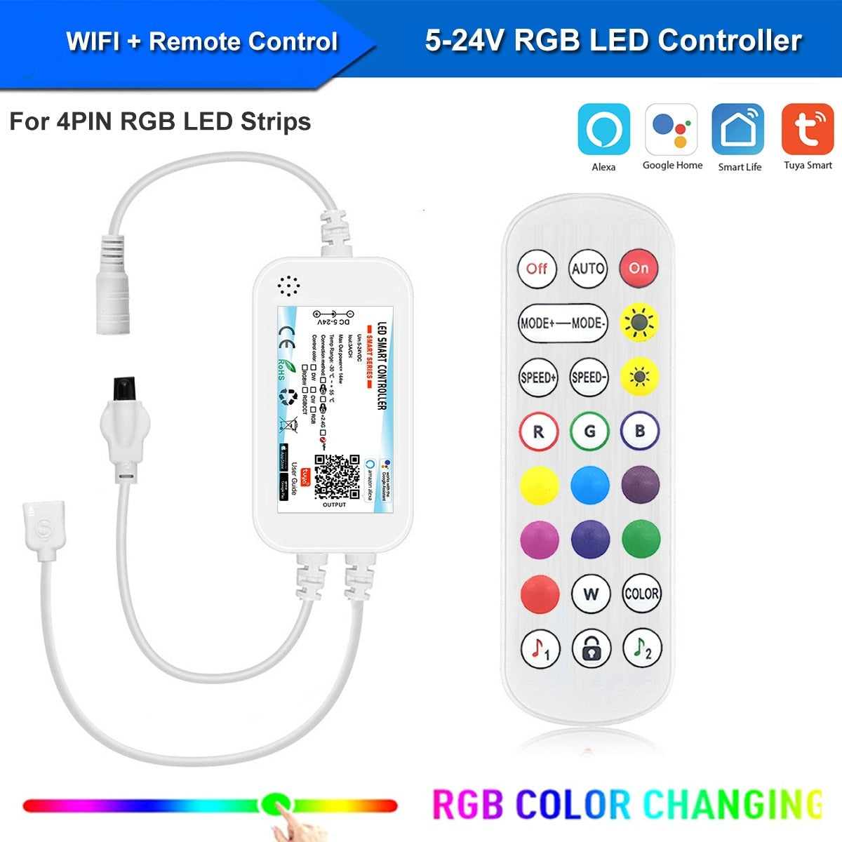 Smart Life APP 5-24V -DW/CCT/RGB/RGBW led Light Strip Wireless Remote Controller Smart Home work with Alexa Google Home