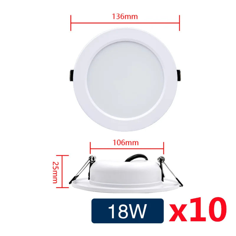10Pcs/Lot Led Downlight 110V 220V Ceiling Light 5W 9W 12W 15W 18W Recessed Round Panel Light DC12V 24V Spotlight Indoor Lighting