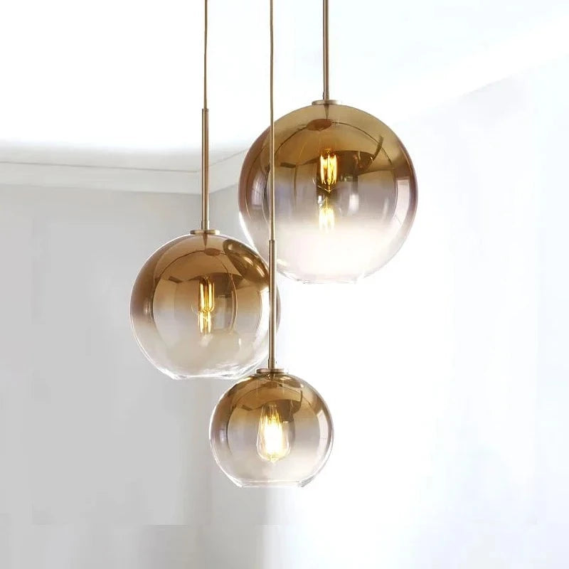 Gradient Glass Ball Design Lamp Pendant Lighting Transparent Round Droplight Edison Bubble Spherical Hanging Lights Bedroom