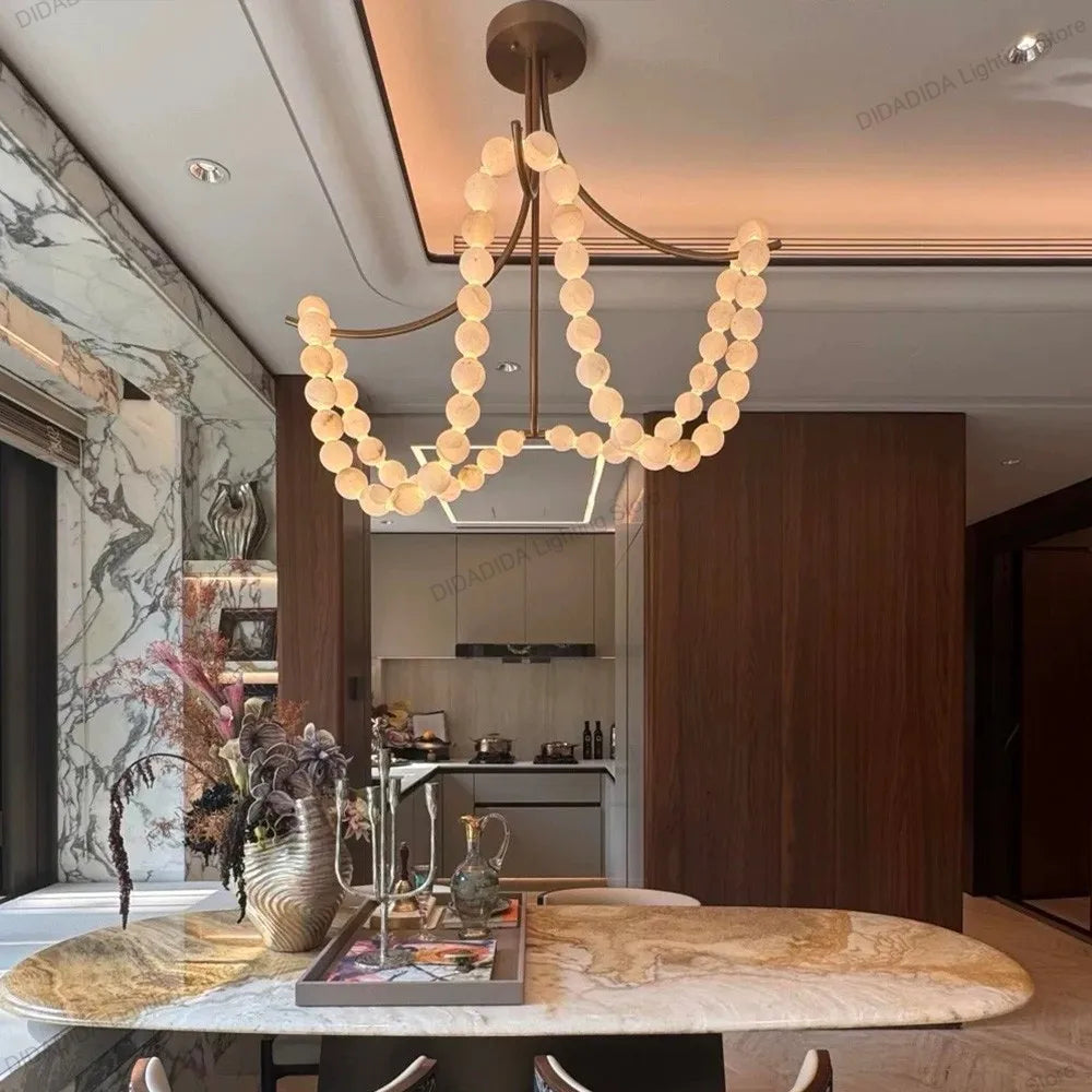 2026 New Black Branch Chandelier, Spanish Natural Marble Lustre, Dimmable Pendant Lamp for Villa, Stylish Light for Ceilings