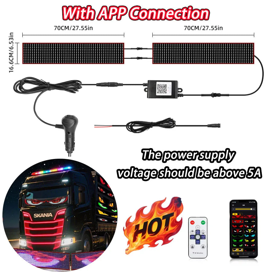 LED Truck Pixel Panel - Custom "Devil Eye" Scrolling Text Windshield Display