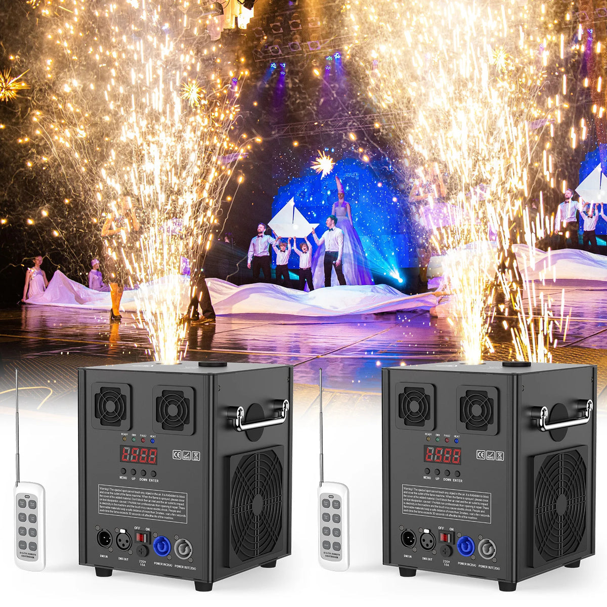 700W Cold Spark Machine (DMX Controlled, Top-Spraying) - Indoor/Outdoor Safe Electronic Stage Effect Machine Fixture for Weddings, Concerts & DJ Shows