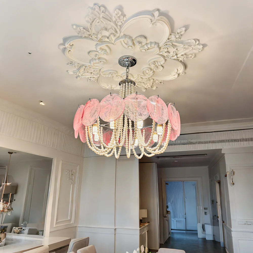 French Flower Glass Pendant Light Creamy Pearl Romantic Master Bedroom Lighting High-end Restaurant Lights