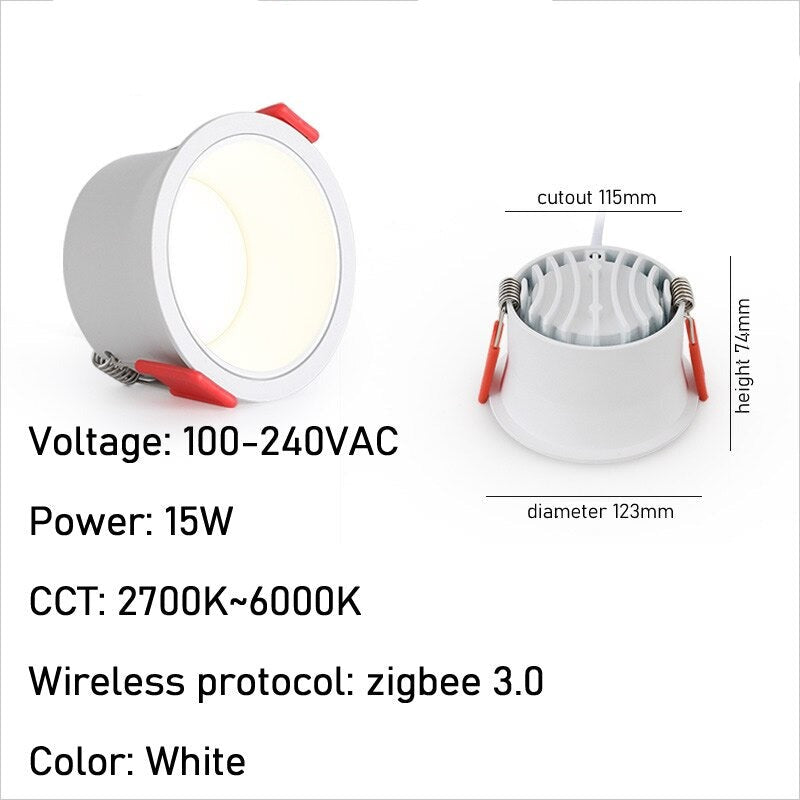 Downlight LED Zigbee Tuya Ceiling Light Dimmable 12W 15W Recessed Led Spot Down Light CW Smart Lamp Work With Alexa Google Home