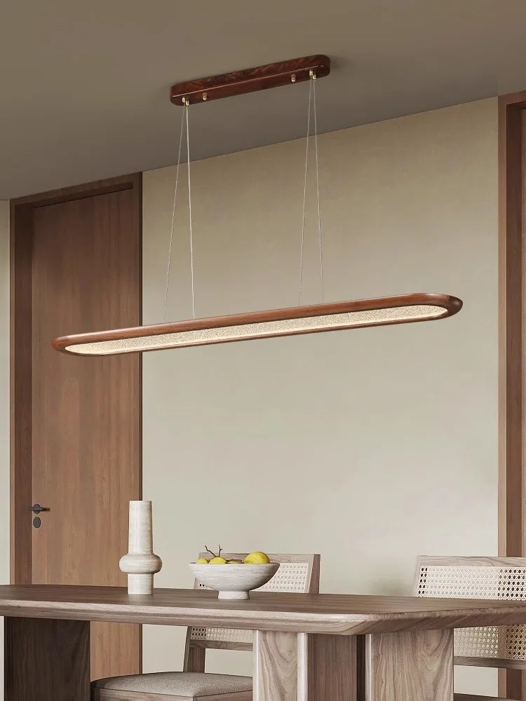 Modern Home Decoration Wooden Ceiling Chandelier Led Black Walnut Long Pendant Lamp for Dining Room Bar