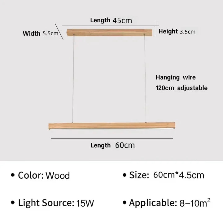 Nordic Long Wood Strip LED Pendant Light Dining Table Lamp Light Suspension Chandelier for Living Dining Room Lighting Fixture