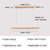 Nordic Long Wood Strip LED Pendant Light Dining Table Lamp Light Suspension Chandelier for Living Dining Room Lighting Fixture