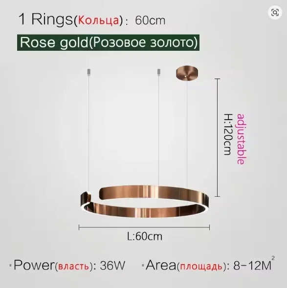 Modern Salon Design Ring Ceiling Chandelier Dining Room Pendant Lamp Bedroom Home LED Lighting Fixtures