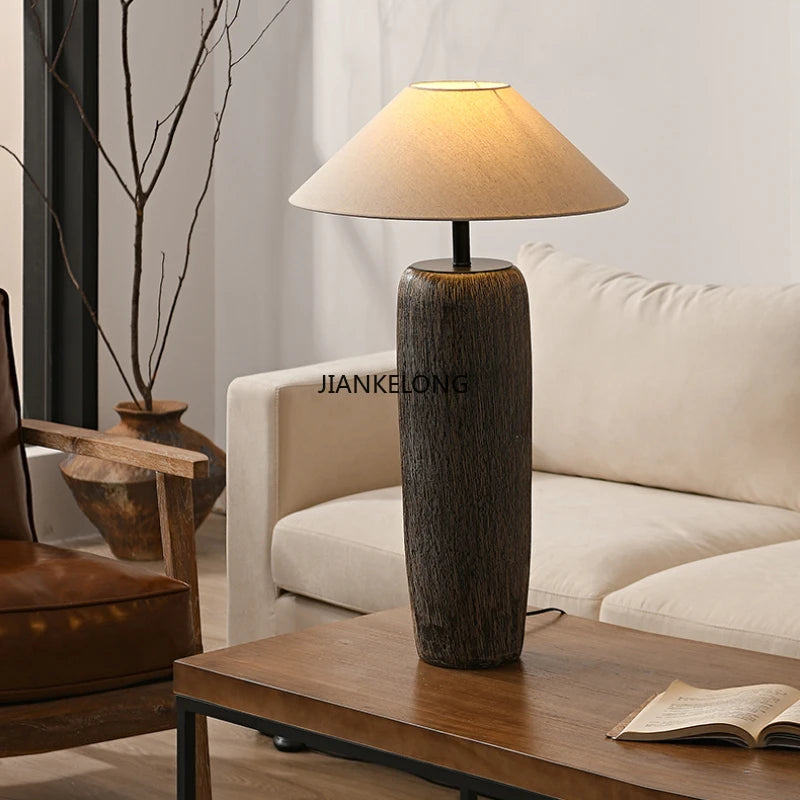 Japanese Antique Pottery Pot Floor Lamp Quiet Pottery Pot Cloth Zen Floor Table Light Chinese Garden Stand Lamp for Living Room