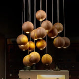 Designer's Solid Wood Pendant Light Creative Art Kitchen Restaurant Hanging Lamp New Chinese Hotel Wooden Ball Bar LED Lighting
