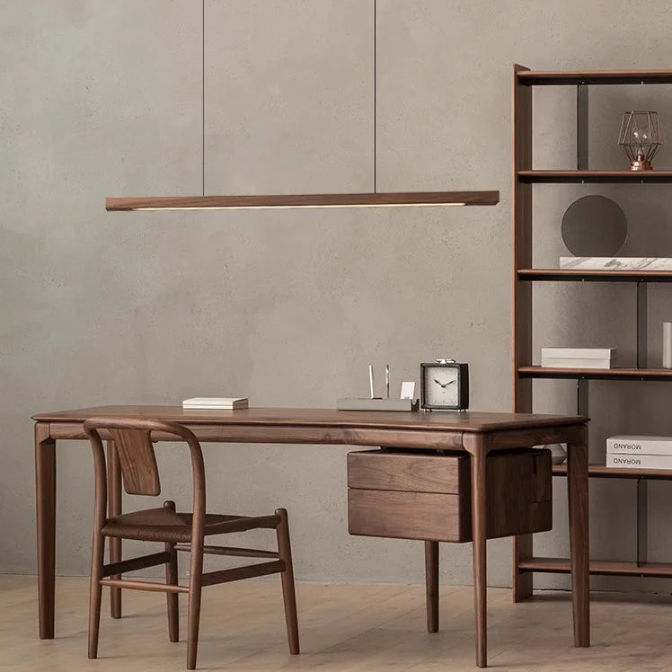 Nordic Wood Pendant Lights Modern Simple Walnut long Linear chandelier kitchen island office dining room bar hanging lamp LED