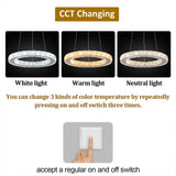 Modern Crystal Ceiling Lamp Luxury Rings Chrome Pendant Lighting Plafon Led Lamparas Indoor Fixtures Stainless Steel Hanging Lam