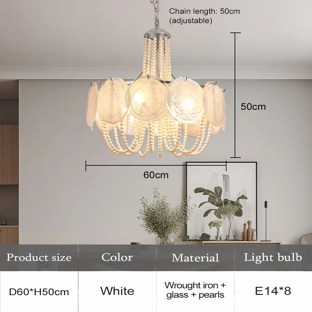 French Flower Glass Pendant Light Creamy Pearl Romantic Master Bedroom Lighting High-end Restaurant Lights