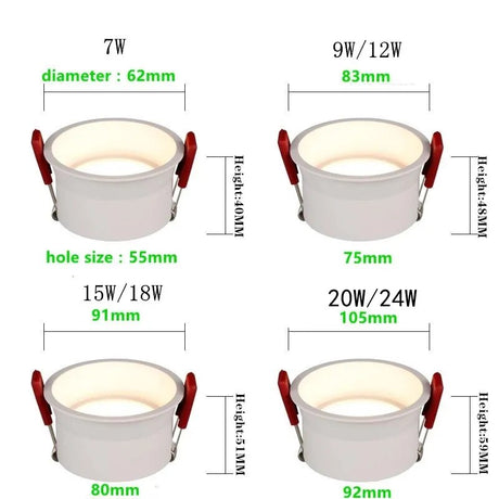2022 New Style Beam Angle 60 Degree Recessed LED Downlight 24W20W/18W15W/12W9W7W Dimmable Deep Glare LED Ceiling Lamp Spot Light
