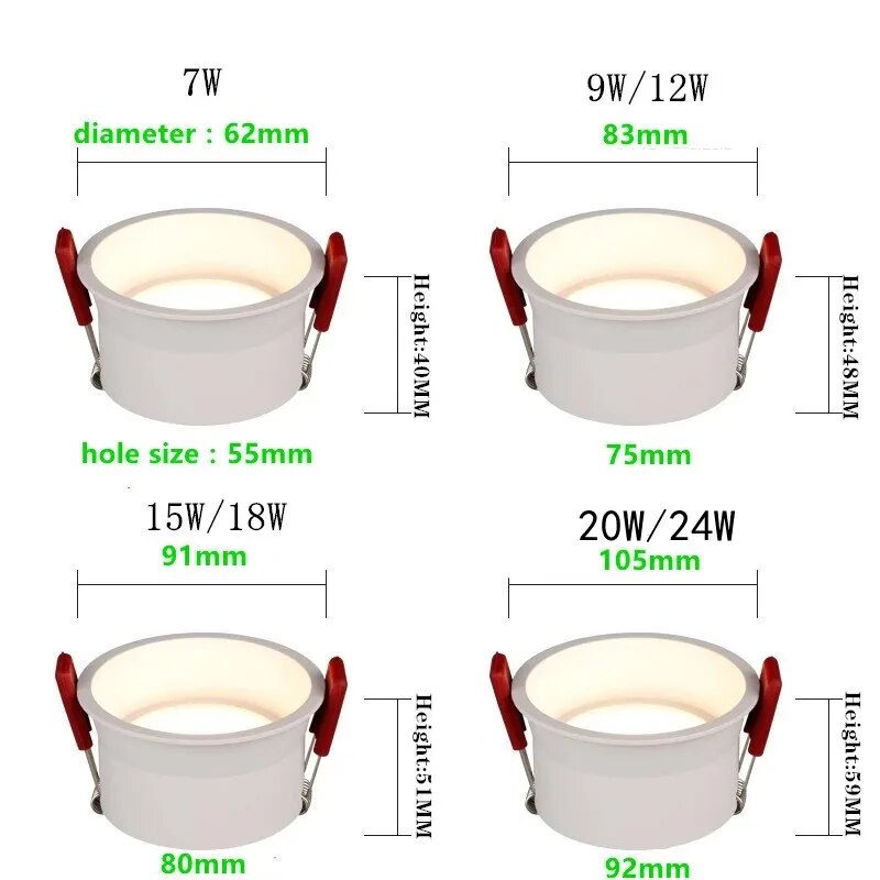 2022 New Style Beam Angle 60 Degree Recessed LED Downlight 24W20W/18W15W/12W9W7W Dimmable Deep Glare LED Ceiling Lamp Spot Light