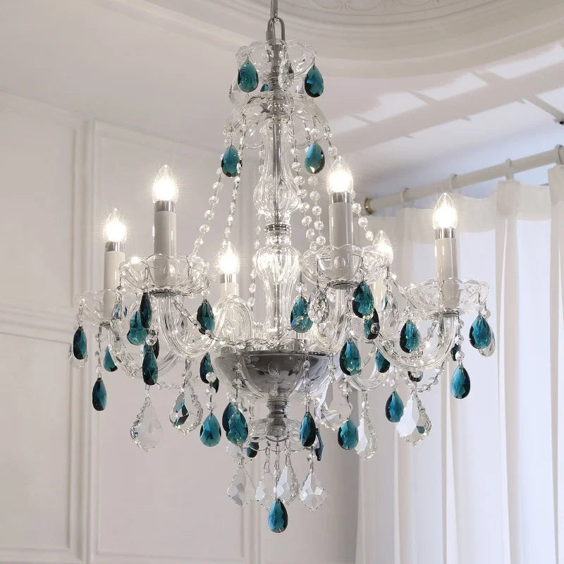 French Green Crystal Candle Chandelier Luxury Romantic Glass E14 Pendant Lights Living Room Art Decor Led Lamparas Bedroom Lamp
