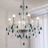 French Green Crystal Candle Chandelier Luxury Romantic Glass E14 Pendant Lights Living Room Art Decor Led Lamparas Bedroom Lamp
