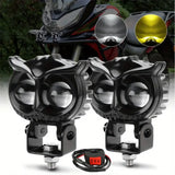 Owl Style Bicolor LED Motorcycle Headlight (Yellow & White) - Waterproof Driving Auxiliary Fog Light for Motorbike, UTV, Truck & Car