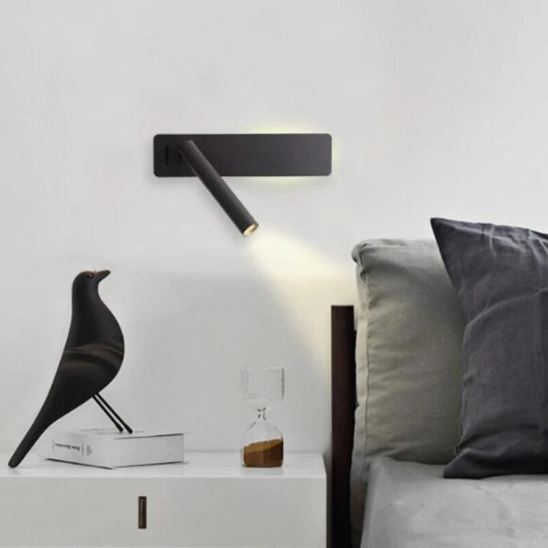 6W LED Wall Lamp Reading Light for Bedroom Hotel Headboard Night Book Lamp Rotation Bedside Wall Light with 3W Spot Led Light