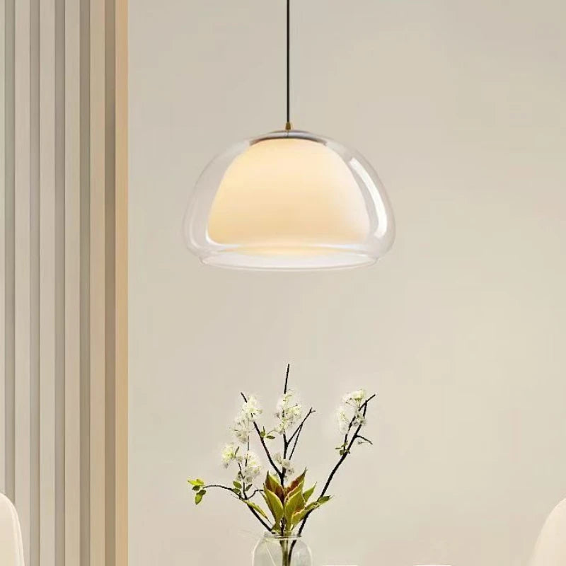 Creative Jelly Pendant Light Nordic Design Restaurant Kitchen Light  Transparent and Milk White Double Layer Glass Chandelier