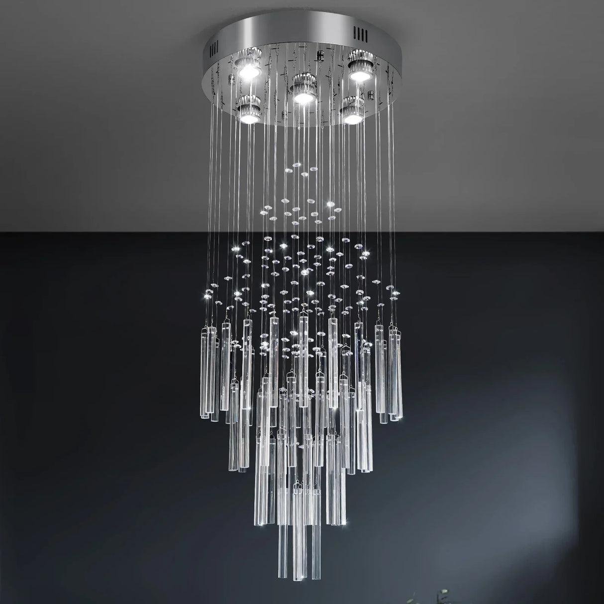 Crystal Droplight Led Pendant Light Modern Loft Stairs Chandelier Hanging Lustre Ceiling Lamp Home Appliance Decor Fixture