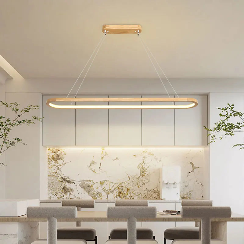 Wood/LED Pendant Lamp For Dining Room Minimal Home Decor Long Table Ring Kitchen Modern Hanging Chandelier Indoor Light Fixture