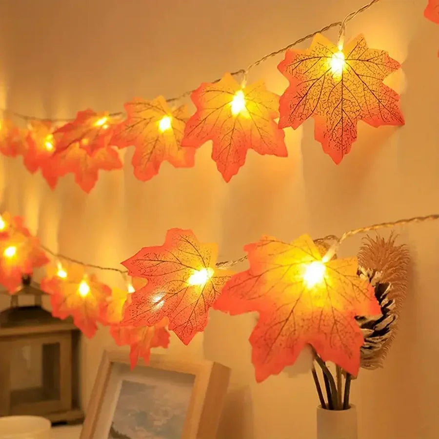 1pc Red Maple Leaf LED String Lights Indoor Outdoor Stair Railing Doors and Windows Halloween Autumn Decoration