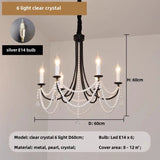 American Retro Candle Chandelier Living Room Black Metal E14 Led Pendant Lights Home Decor Pearl Led Lamparas Hanging Lamp