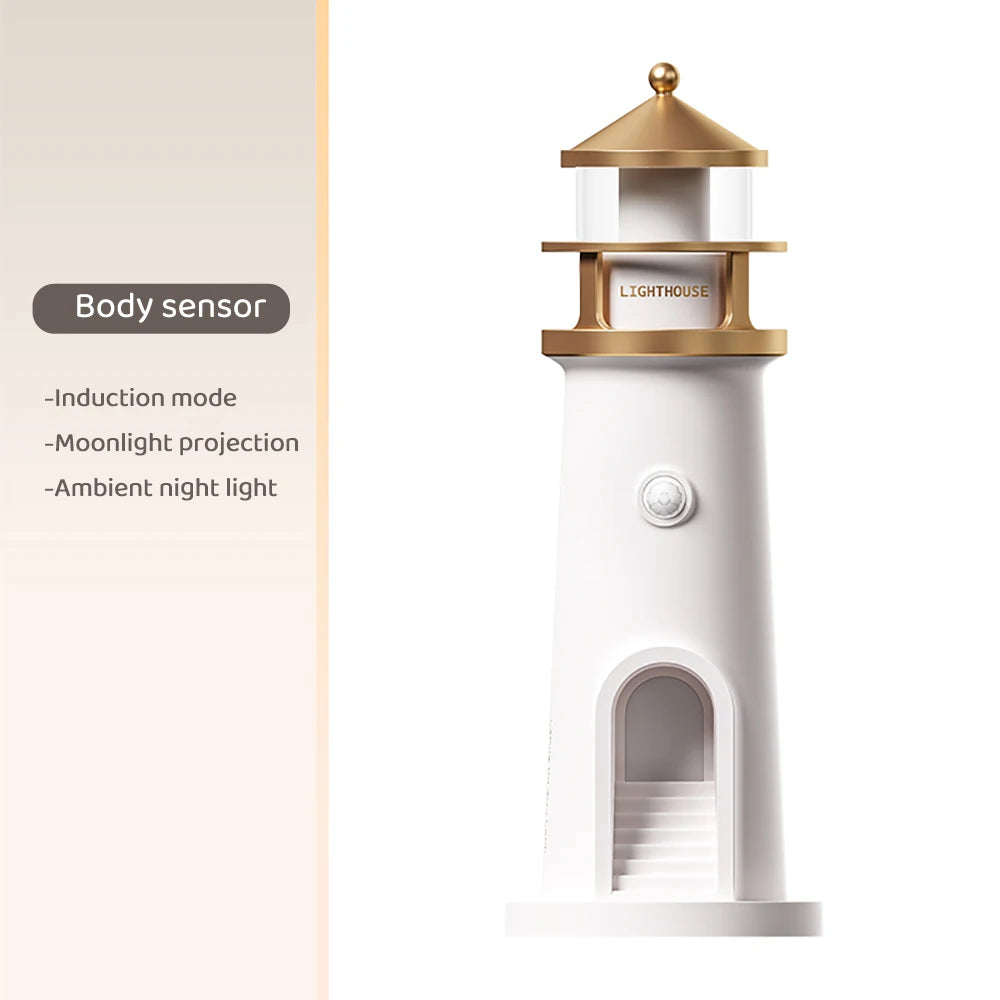 Moon Projection Lighthouse Night Lights Motion Sensor Dimmable Timing Ambient Night Lamp Bluetooth Music Christmas Birthday Gift
