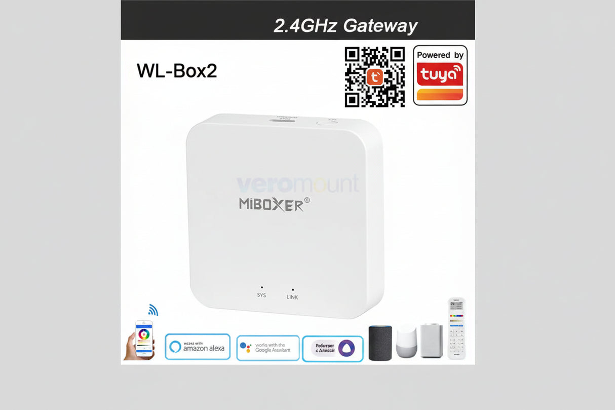 2.4G Gateway WiFi Controller WL-Box2 - Lamp Control Smartphone App/ Voice/100-Zone Remote Control