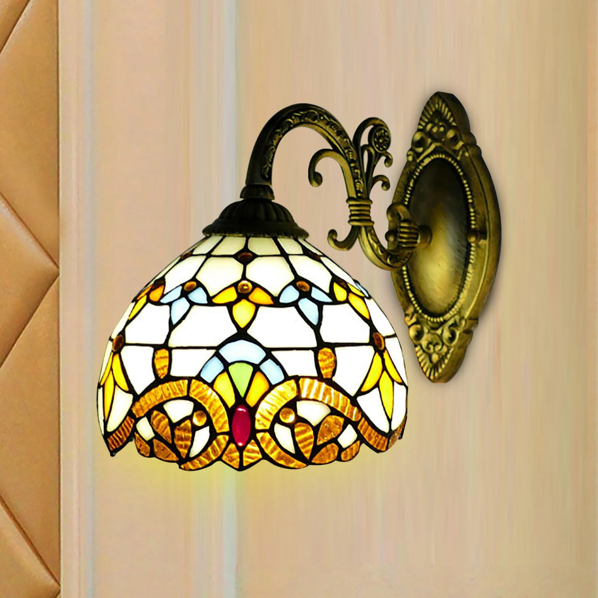 Style Beige Dome Glass Wall Lamp, Victorian Style, For Bedroom, Living Room, Dining Room, Balcony, Loft