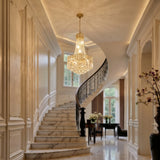 Modern Gold Crystal Chandelier, Empire Style Dimmable K9 Crystal Pendant Light Adjustable Chain Hanging Lamp for High Ceiling Living Room Bedroom Dining Room Kitchen Island Hallway Staircase