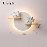Children Room Doll Display Wall Lamps Ceramic Unicorn Character Bedroom Decoration Sconce Lustres LED Kid Room Night Wall Lights