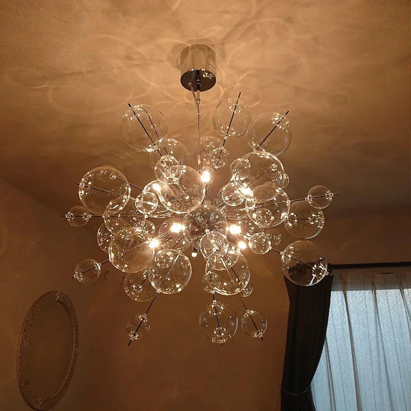 Nordic Designer Chrome Gold Metal LED Pendant Light Modern Artistic Glass Ball Chandeliers for Restaurant Home Decor