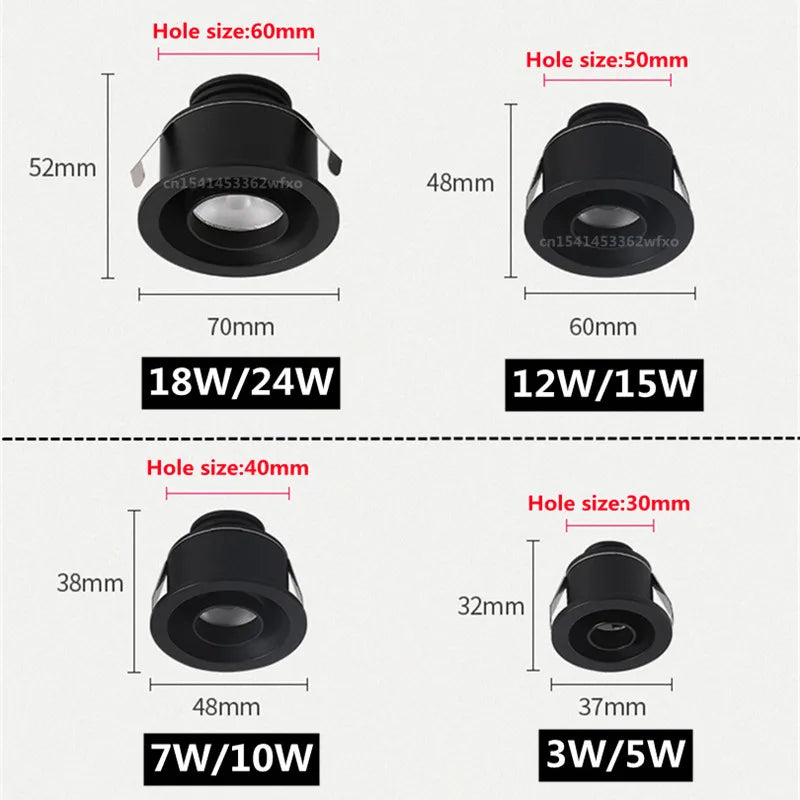 Dimmable LED anti-glare mini downlight spotlight AC110-220V embedded ultra-thin COB skylight cabinet home lighting