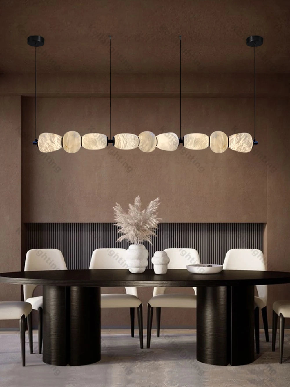 Marble Life Black Gold Hardware LED Dimmable Chandelier Lighting Alabaster Suspension Luminaire Lampen For Dinning Room