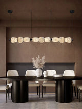 Marble Life Black Gold Hardware LED Dimmable Chandelier Lighting Alabaster Suspension Luminaire Lampen For Dinning Room